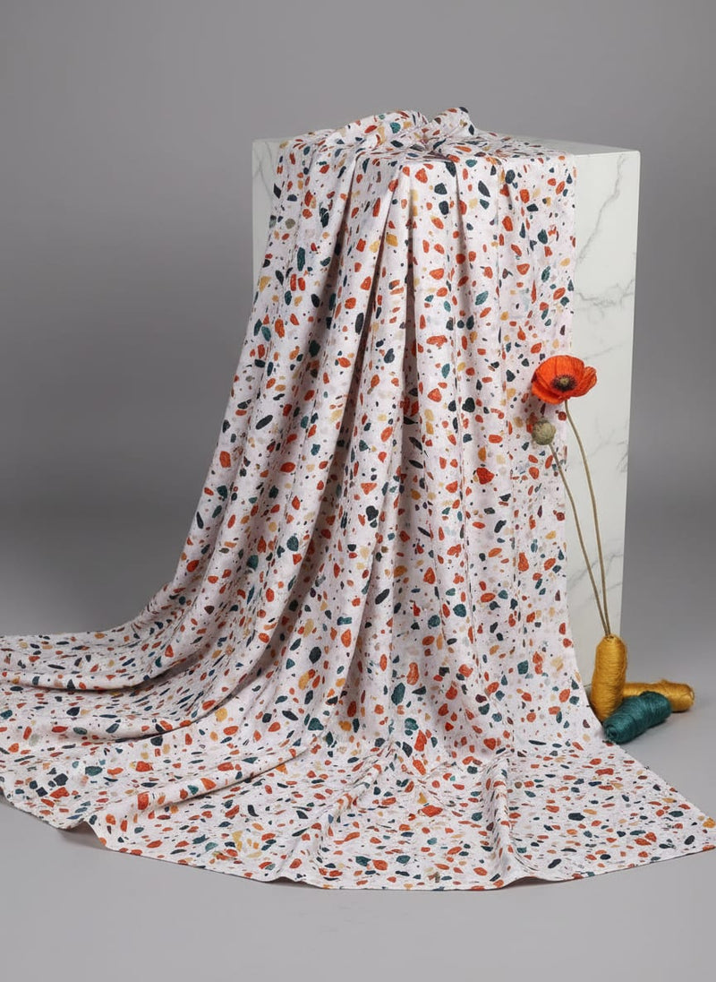 White Galay Stones Digital Printed Fabric - Pure Cotton