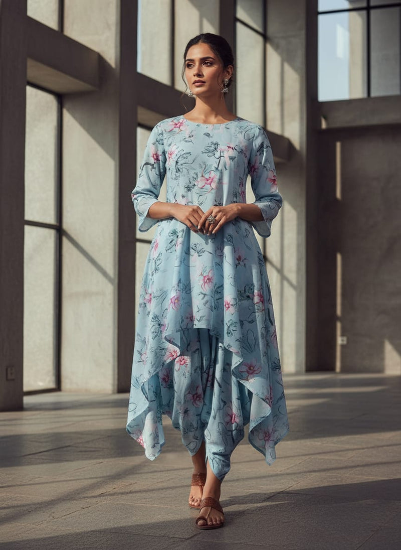 Blue Floral Digital Printed Fabric - Pure Cotton