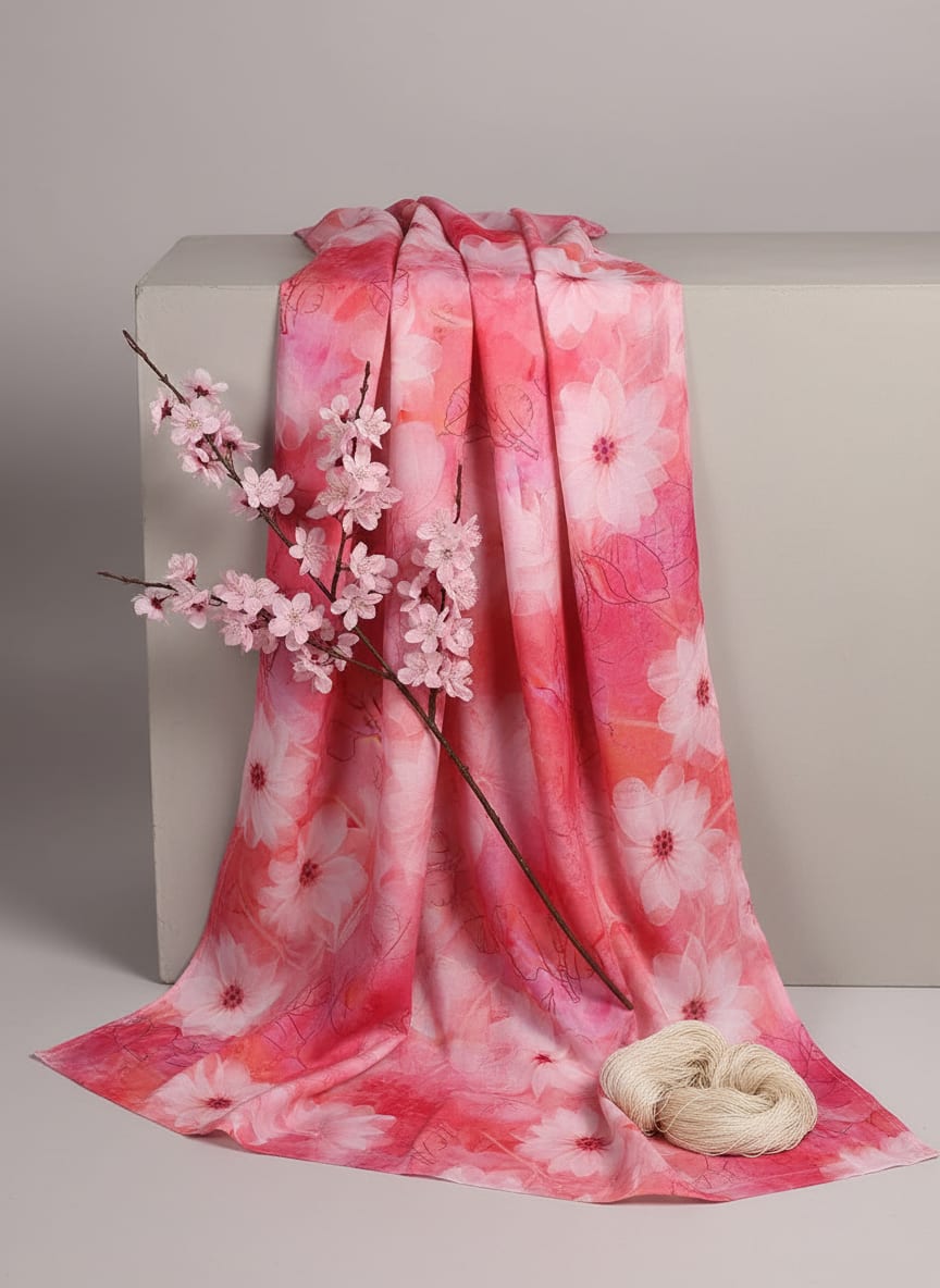 Beautiful Red Floral Digital Printed Fabric - Pure Cotton