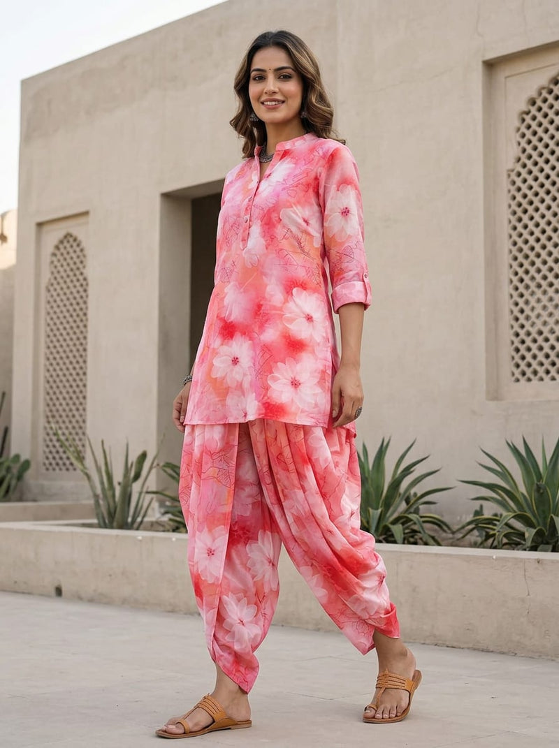 Pink Watercolor Floral Bloom Pure Cotton Digital Printed Fabric