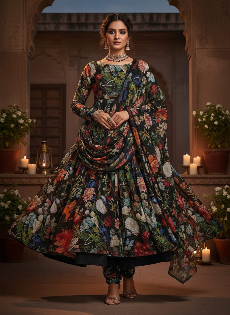Vitage Flowers Allover Digital Printed Fabric - Pure Chinon