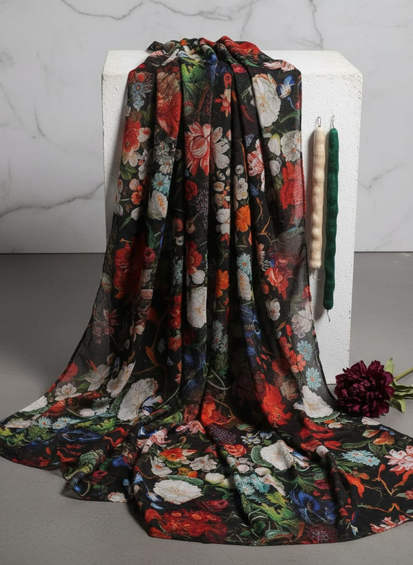 Vitage Flowers Allover Digital Printed Fabric - Pure Chinon - Fabric Editorial Studio Flatlay Lookbook - PC-0-TA0025-106
