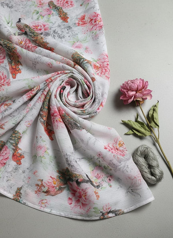 Peacock & Floral Digital Printed Fabric - Pure Chinon - Fabric Editorial Studio Flatlay Lookbook - PC-0-TA06406-106