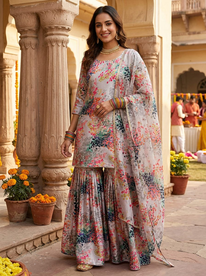 Multicolor Abstract Berry Clusters Upada Silk Digital Printed Fabric