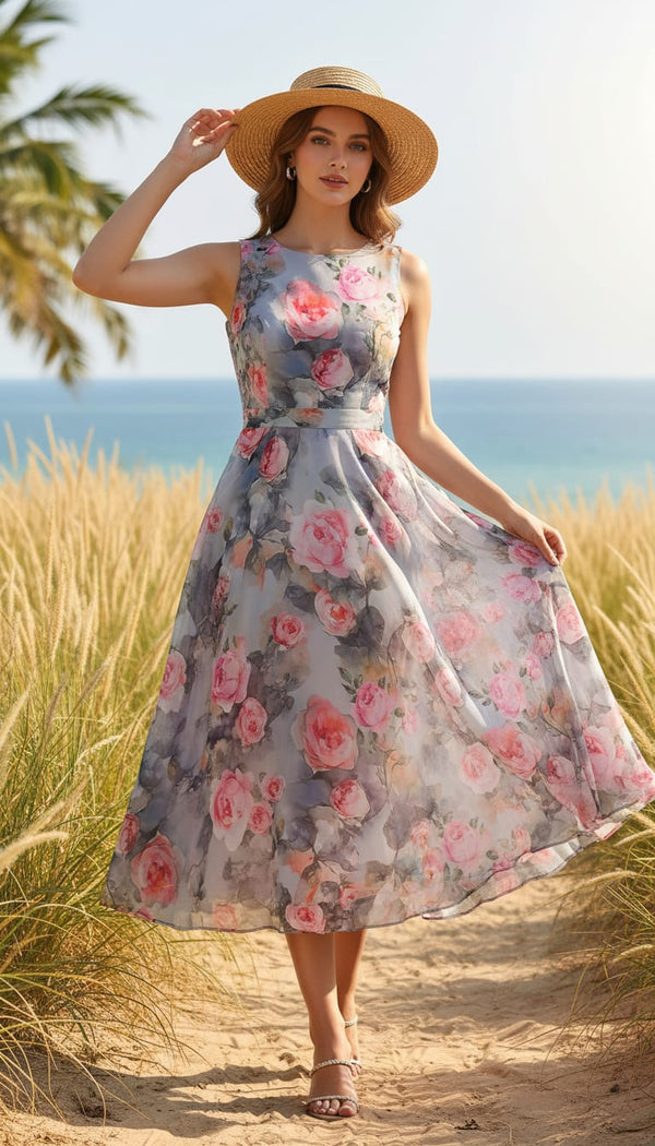 Pink And Peach Rose Allover Digital Printed Fabric - Pure Georgette - alternate view