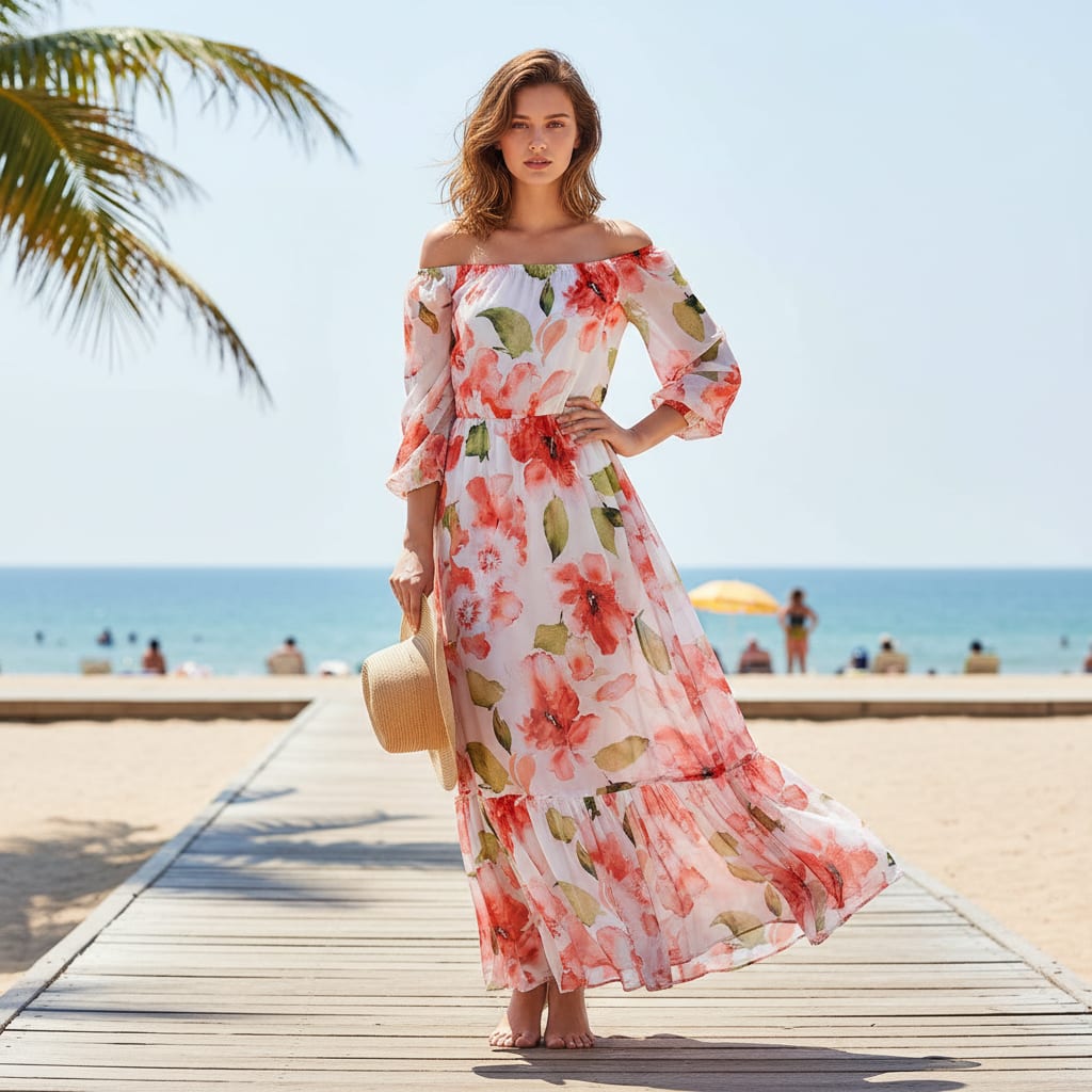 Red Flower Repeat Digital Printed Fabric - Pure Georgette