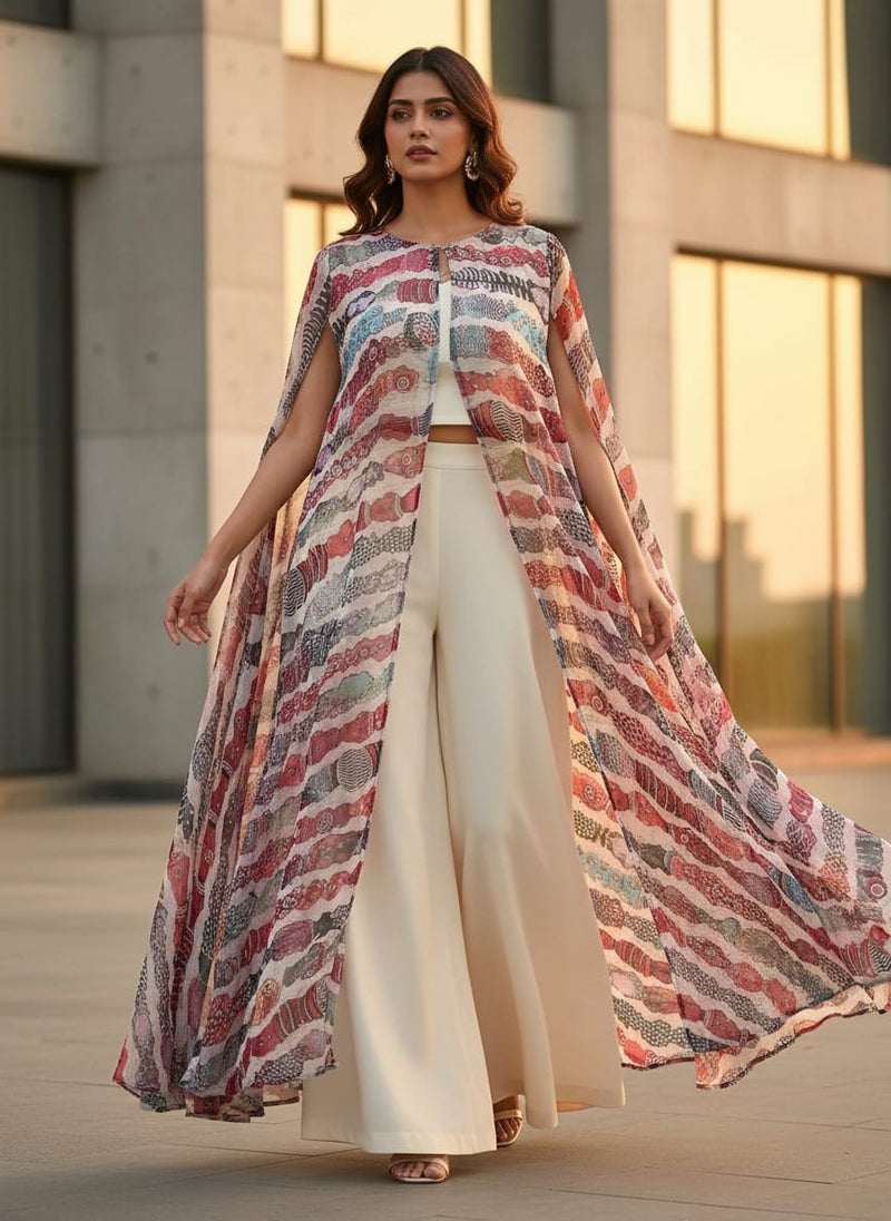 Colourful Round Stripes Digital Printed Fabric - Pure Chiffon