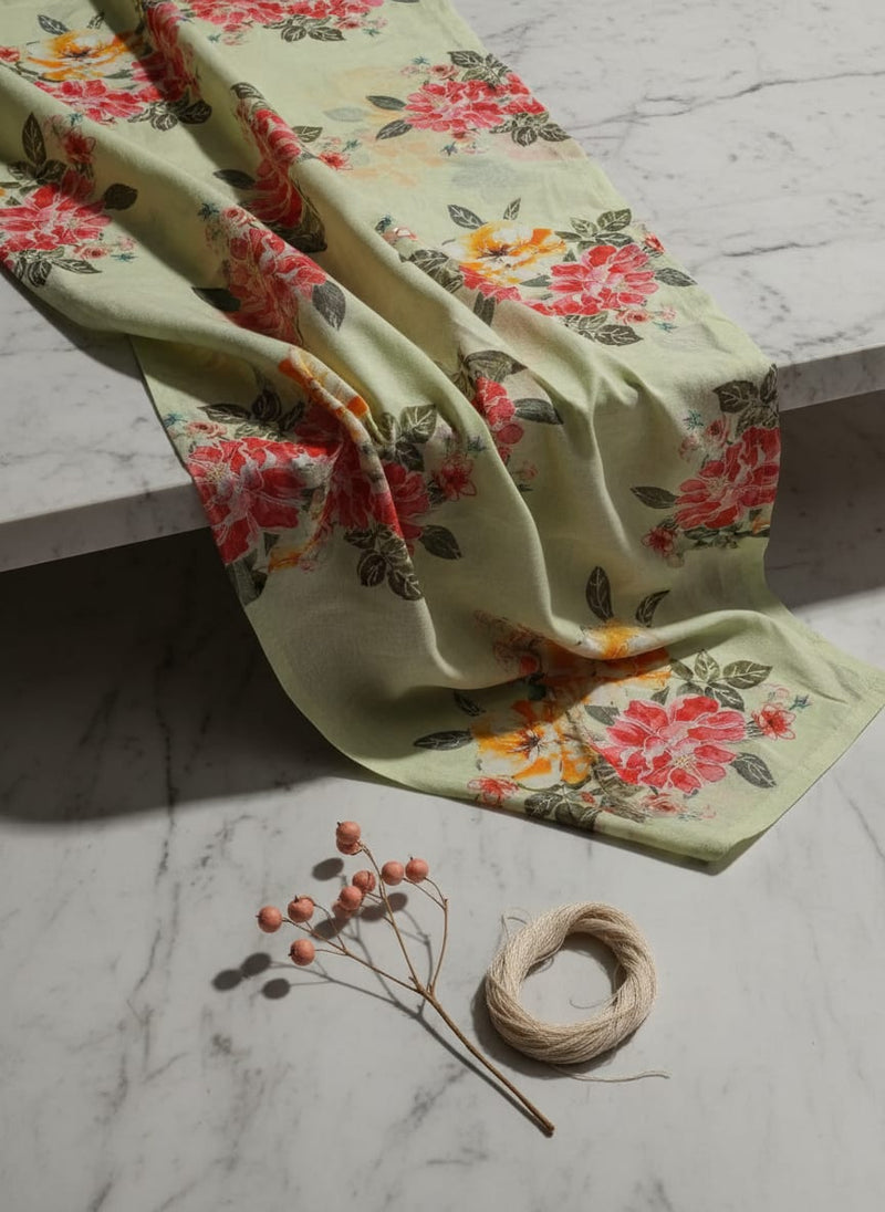 Colorful Floral Yellow Base Digital Printed Fabric - Pure Cotton