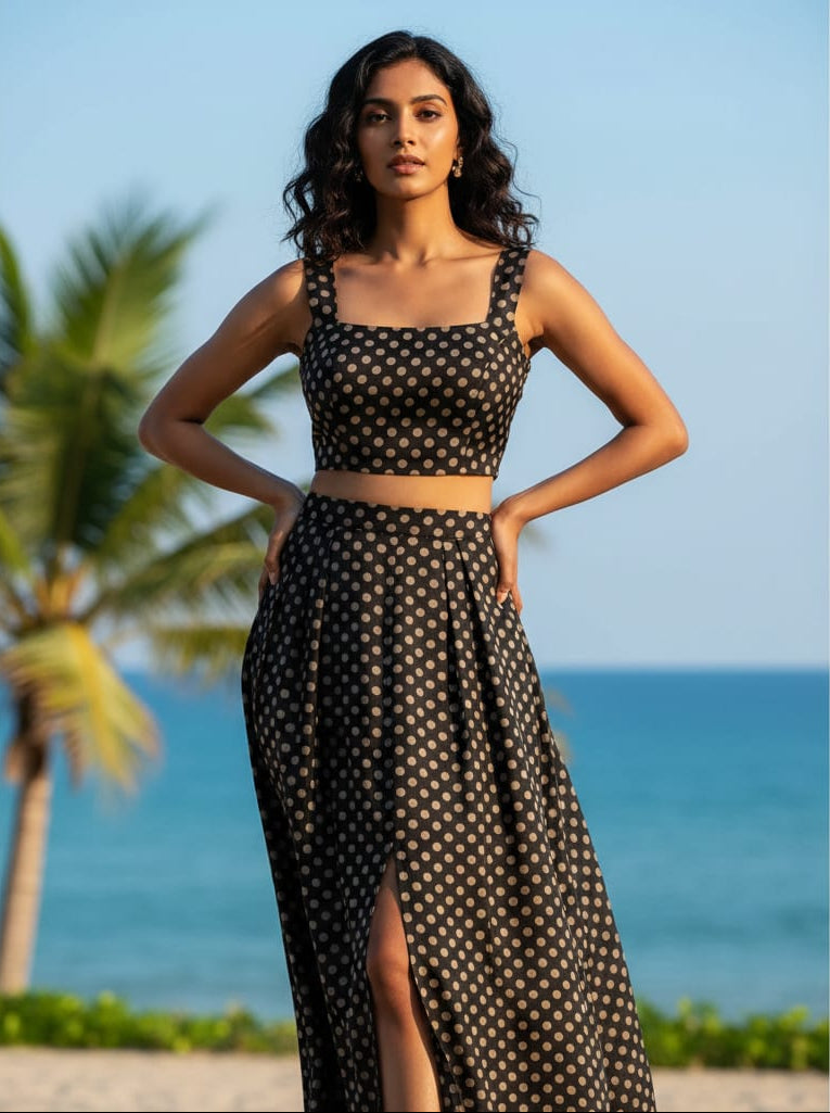 Brown Polka Dot Digital Printed Fabric - Upada Silk