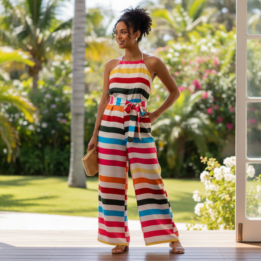 Morden Rainbow Strips Printed Fabric - Japan Satin