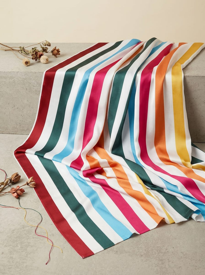 Multicolor Vibrant Bold Stripes Japan Satin Digital Printed Fabric