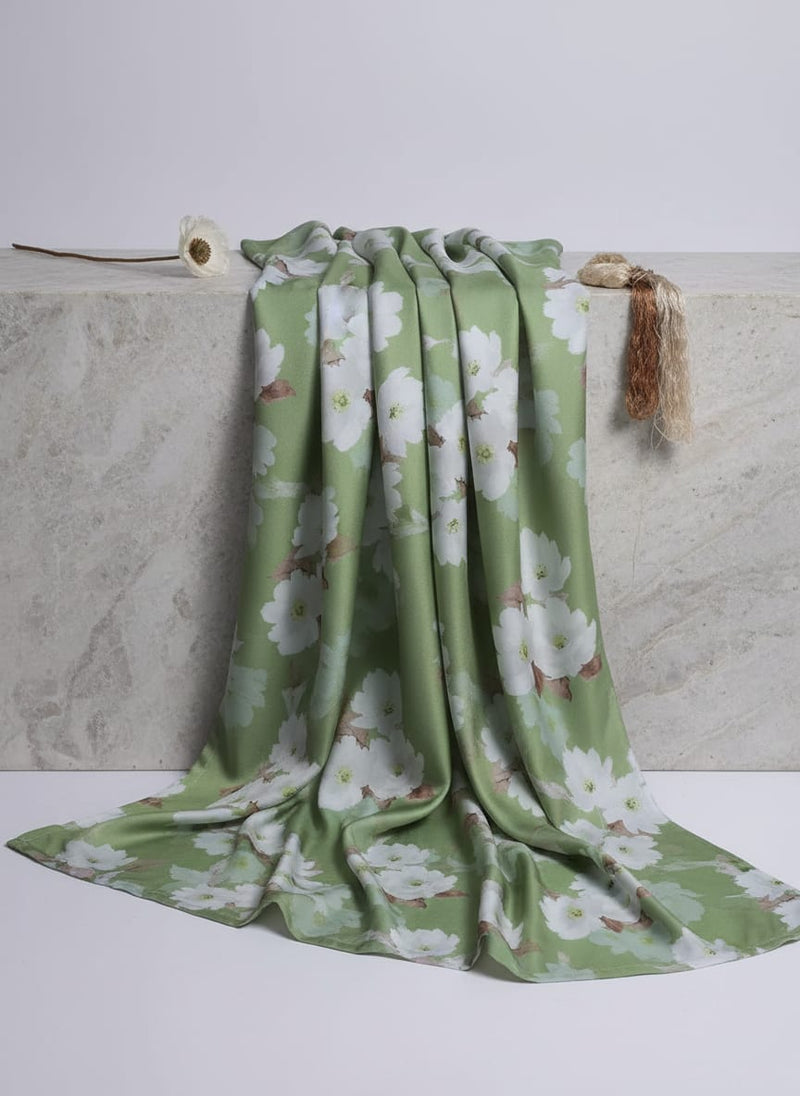 Lovely White Rose Digital Printed Fabric - Japan Satin