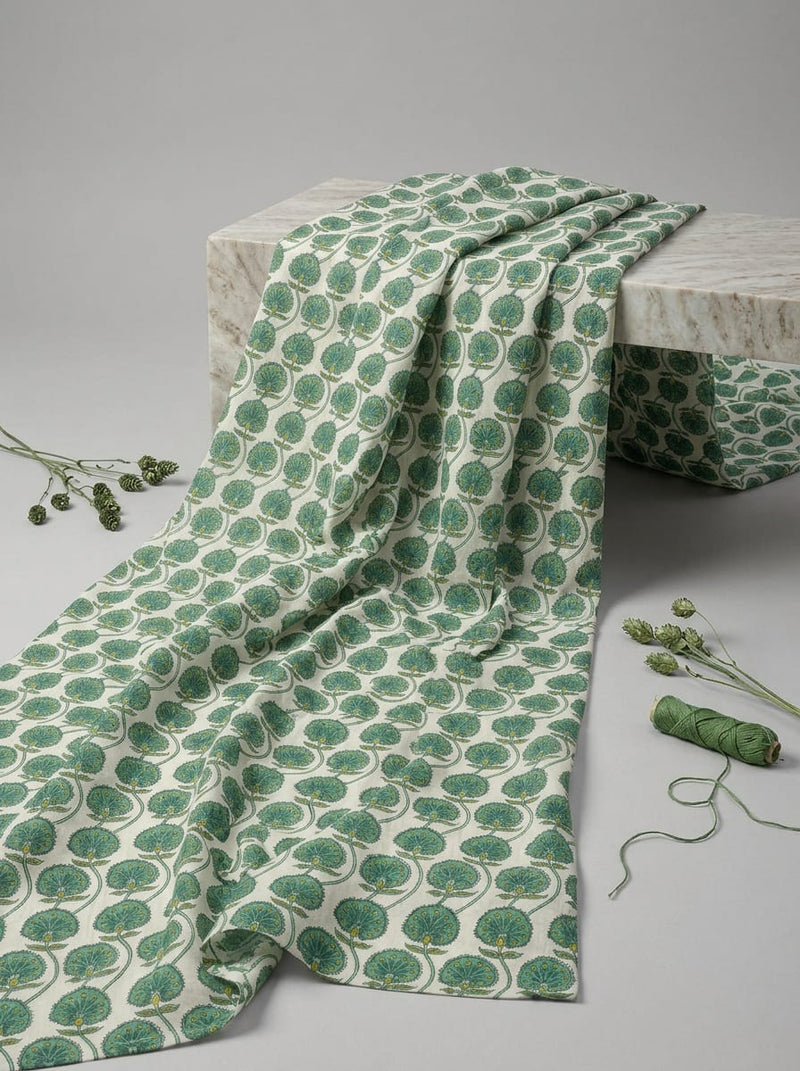 Green Ethnic Floral Buti Pure Cotton Digital Printed Fabric
