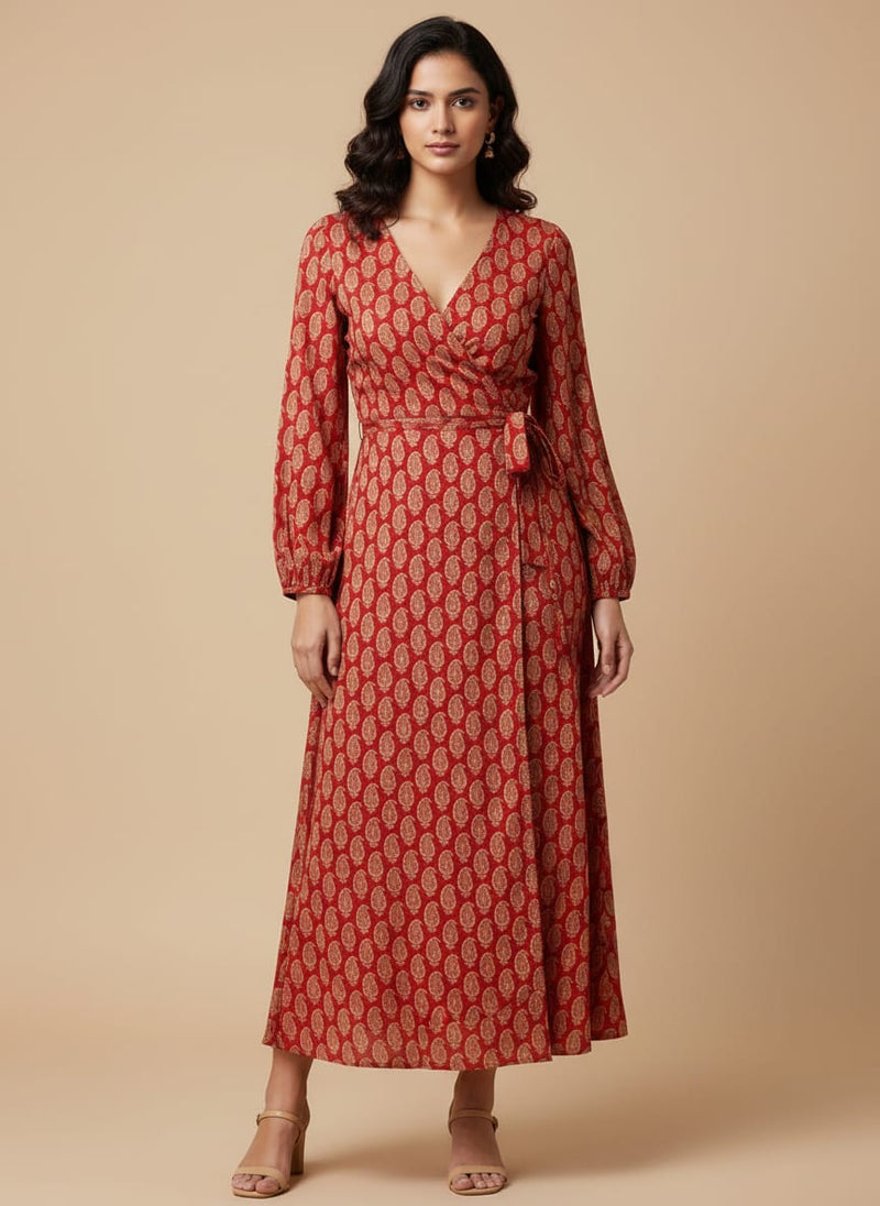 New Seamless Paisley Valiant Poppy Colour Digital Printed Fabric - Silk Crepe