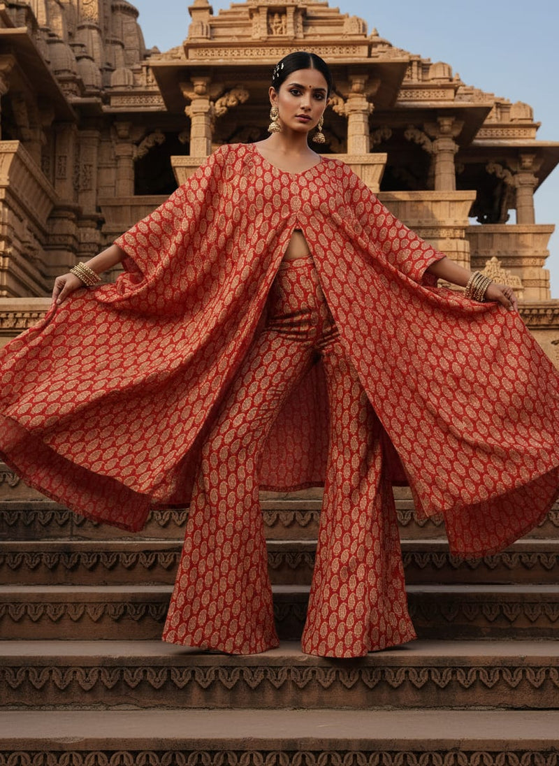 New Seamless Paisley Valiant Poppy Colour Digital Printed Fabric - Silk Crepe