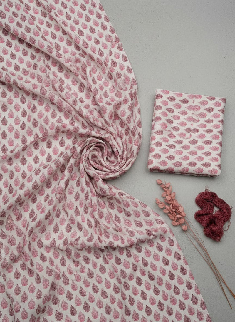 Lovely Pink And Brown Hand Block Leaves Digital Printed Fabric - Pure Georgette