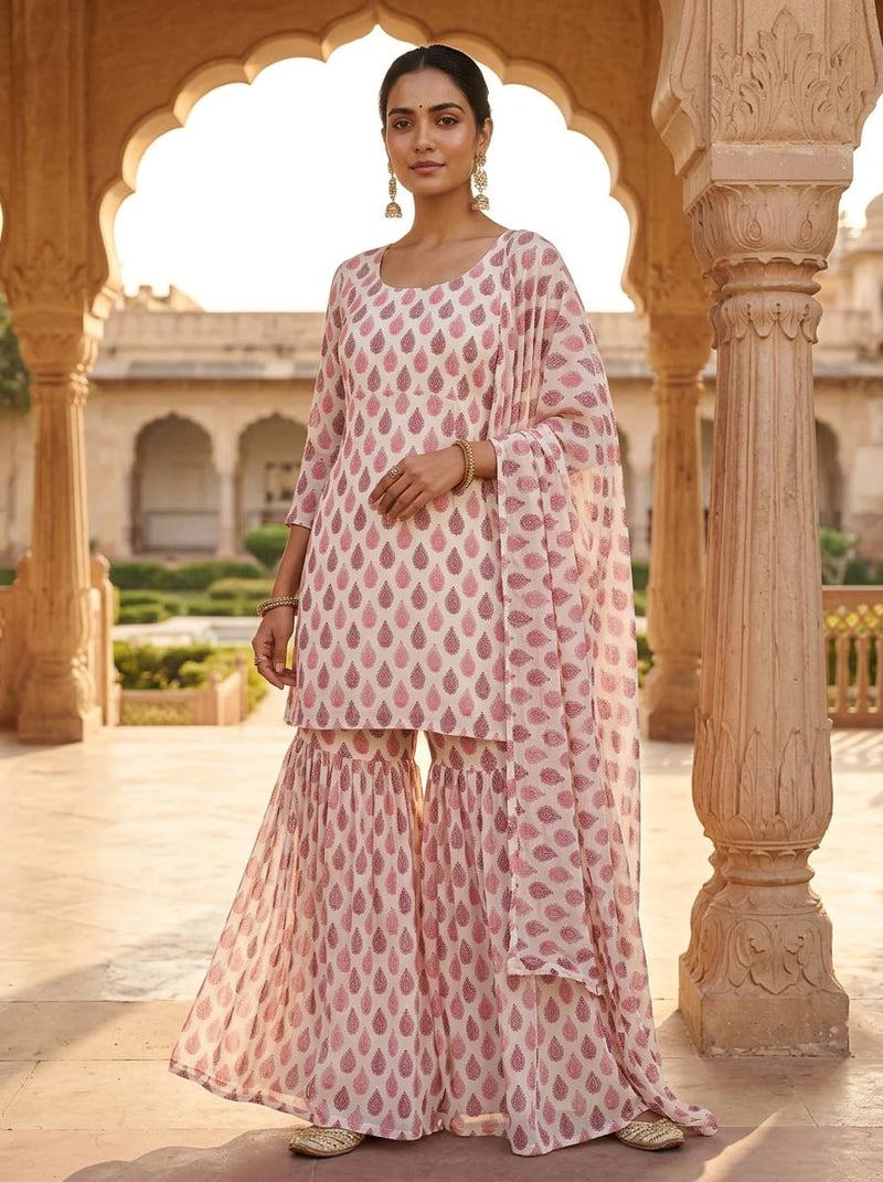 Pink Dainty Ethnic Paisley Buti Pure Georgette Digital Printed Fabric