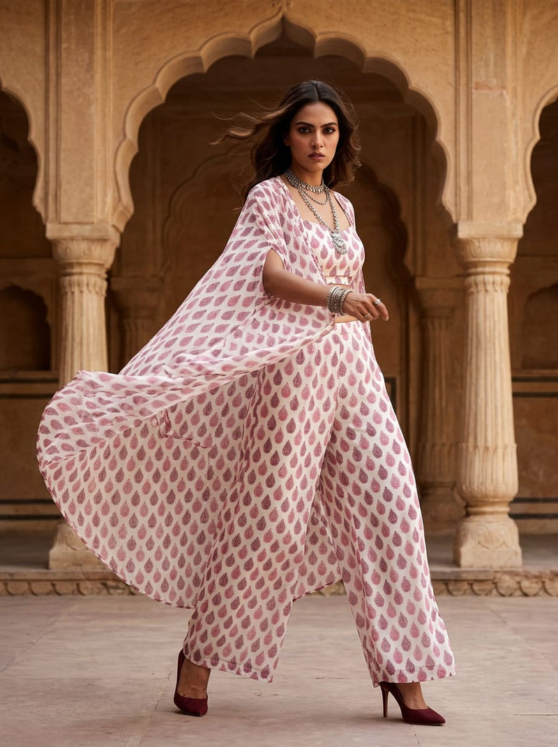Pink Dainty Ethnic Paisley Buti Pure Georgette Digital Printed Fabric