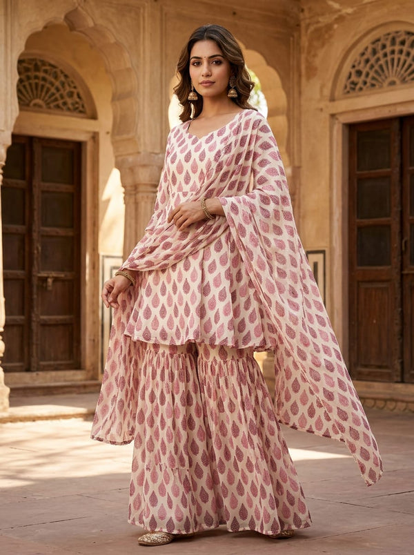 Pink Dainty Ethnic Paisley Buti Pure Georgette Digital Printed Fabric - Sharara Set Lookbook - PG-0-MA0586-110 - alternate view