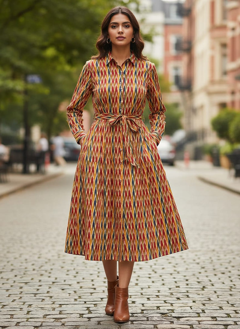 Beautiful Multicolour Ikat Digital Printed Fabric - Pure Cotton