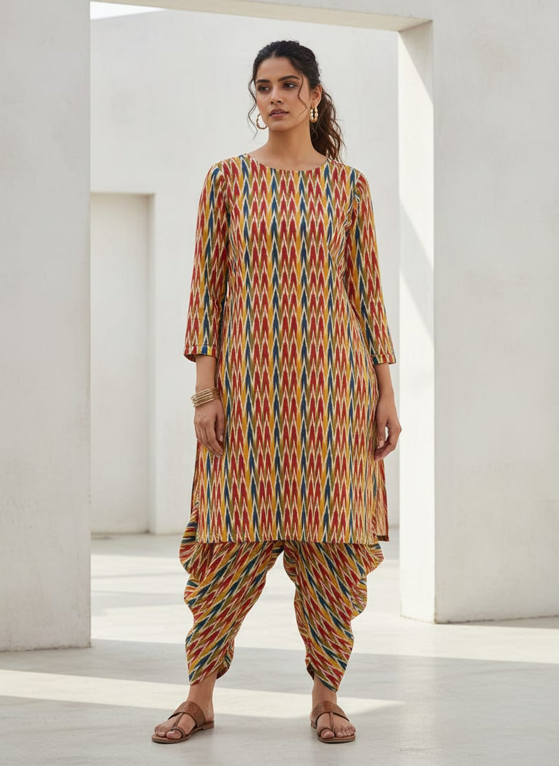 Beautiful Multicolour Ikat Digital Printed Fabric - Pure Cotton