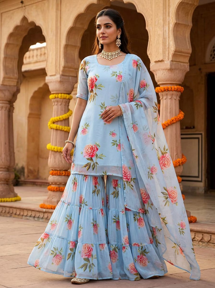 Experience the gentle caress of blooming roses on a soft, sky-blue canvas.