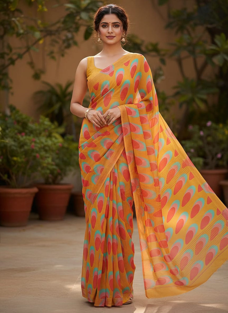 Multicolor Abstract Pure Georgette Printed Fabric