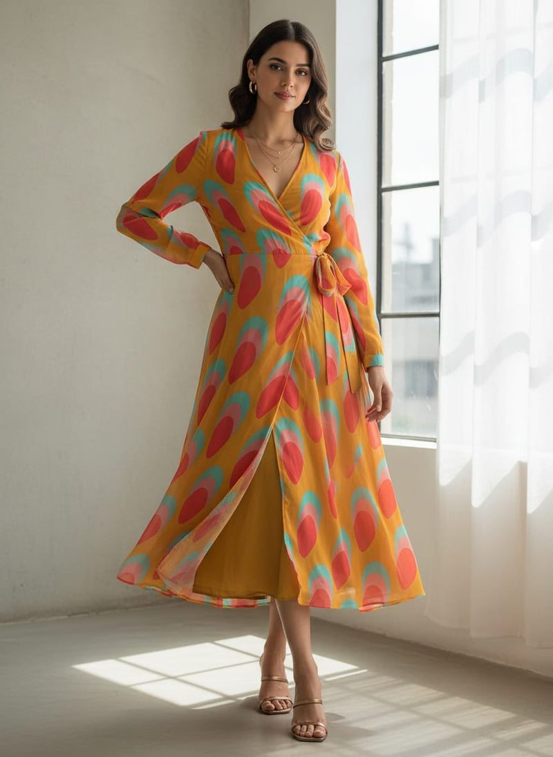 Multicolor Abstract Pure Georgette Printed Fabric