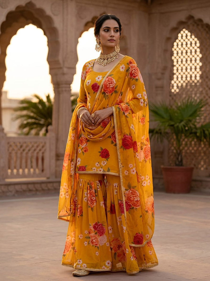 Yellow Summer Garden Floral Pure Georgette Digital Printed Fabric