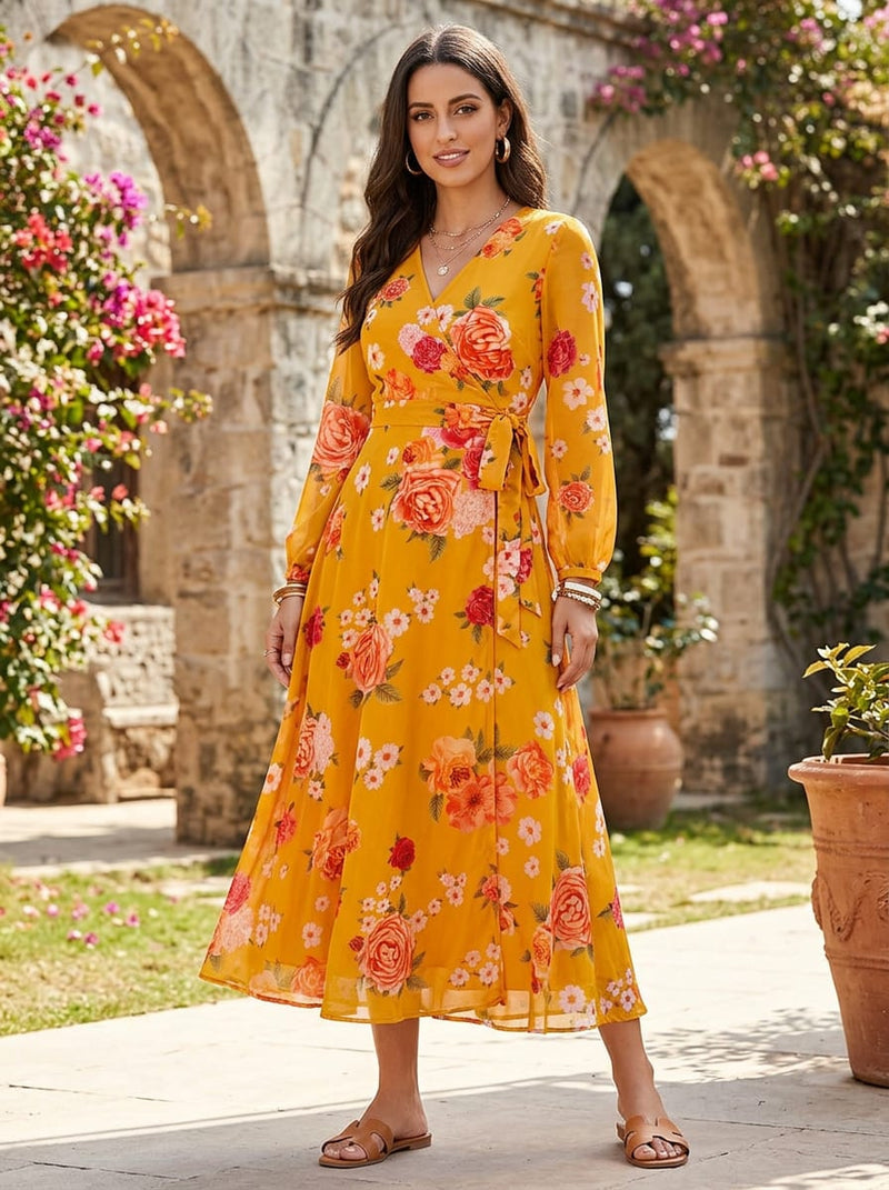 Yellow Summer Garden Floral Pure Georgette Digital Printed Fabric