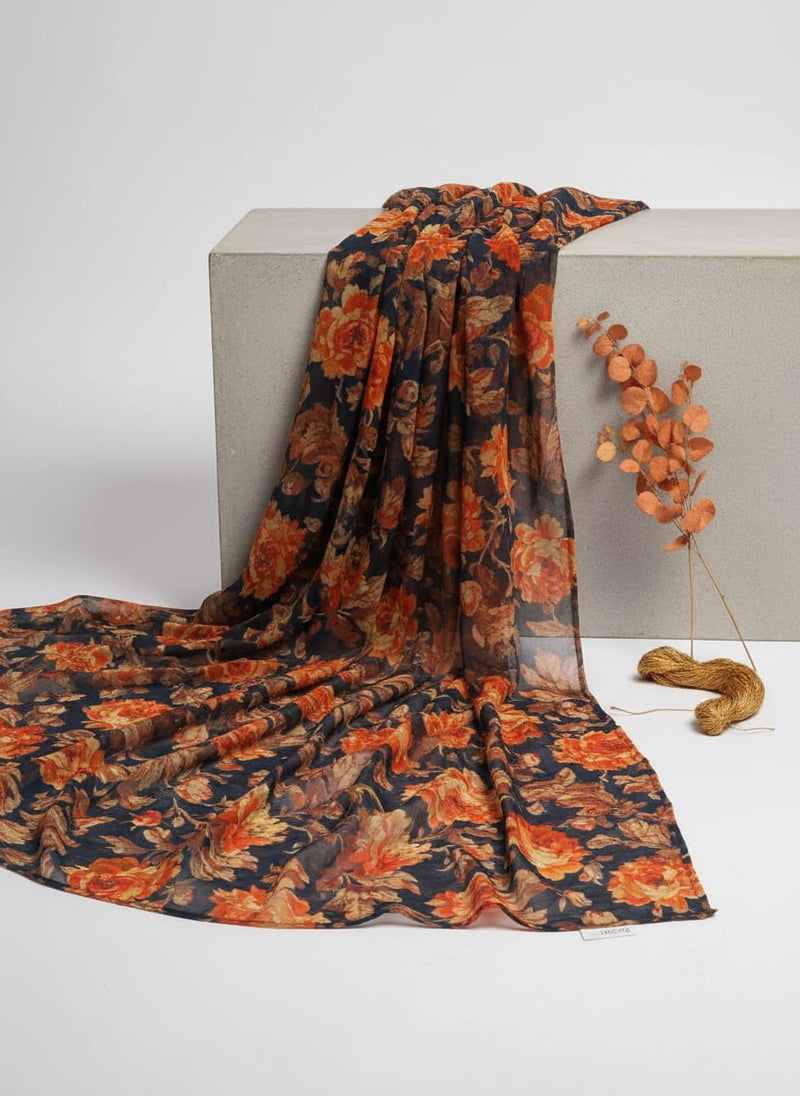 Coffee Floral Pure Georgette Printed Fabric