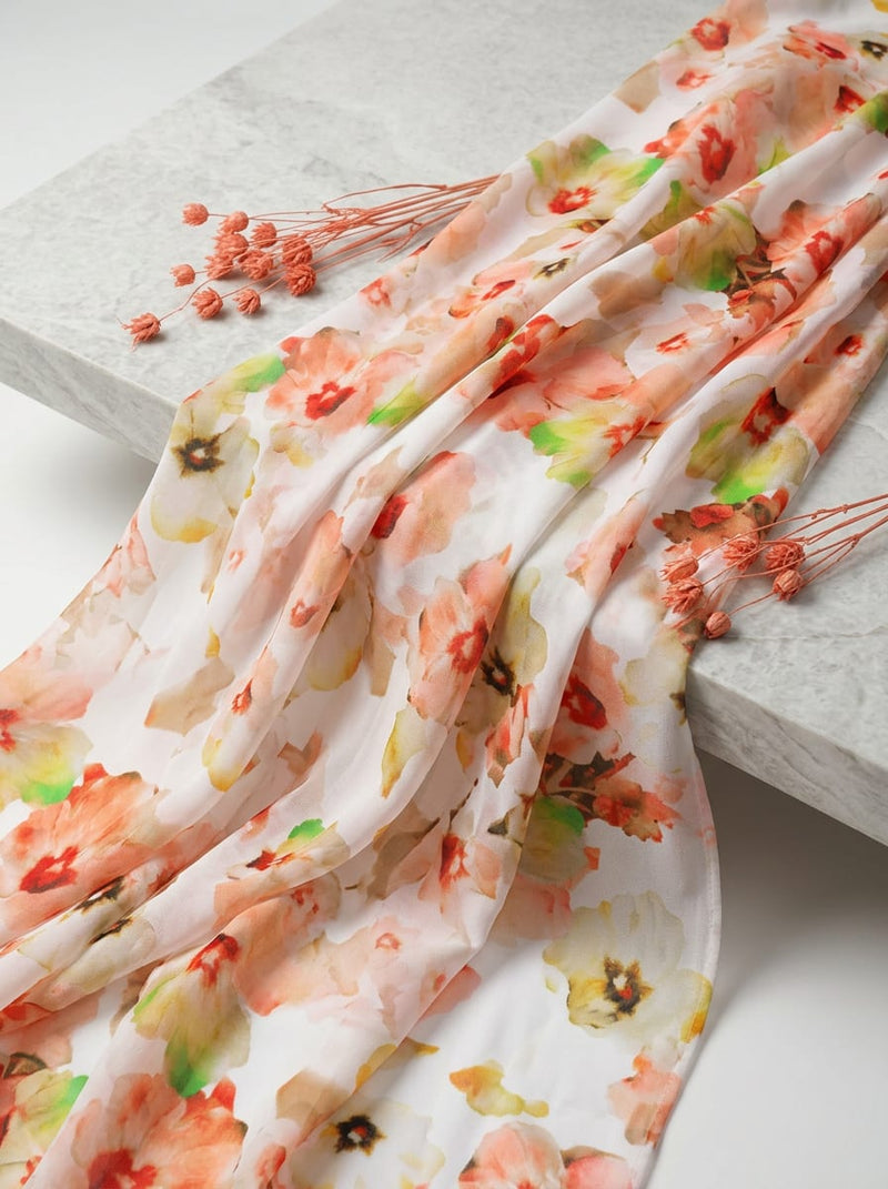 Multicolor Watercolor Floral Pure Georgette Digital Printed Fabric