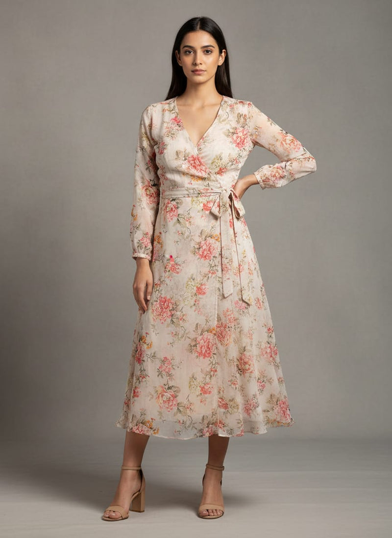 Pink Floral Pure Georgette Printed Fabric