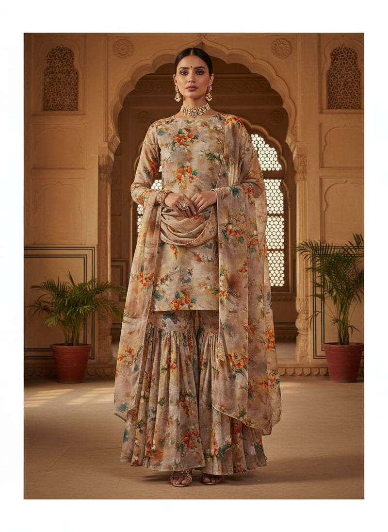 Green Flower Pure Georgette Printed Fabric