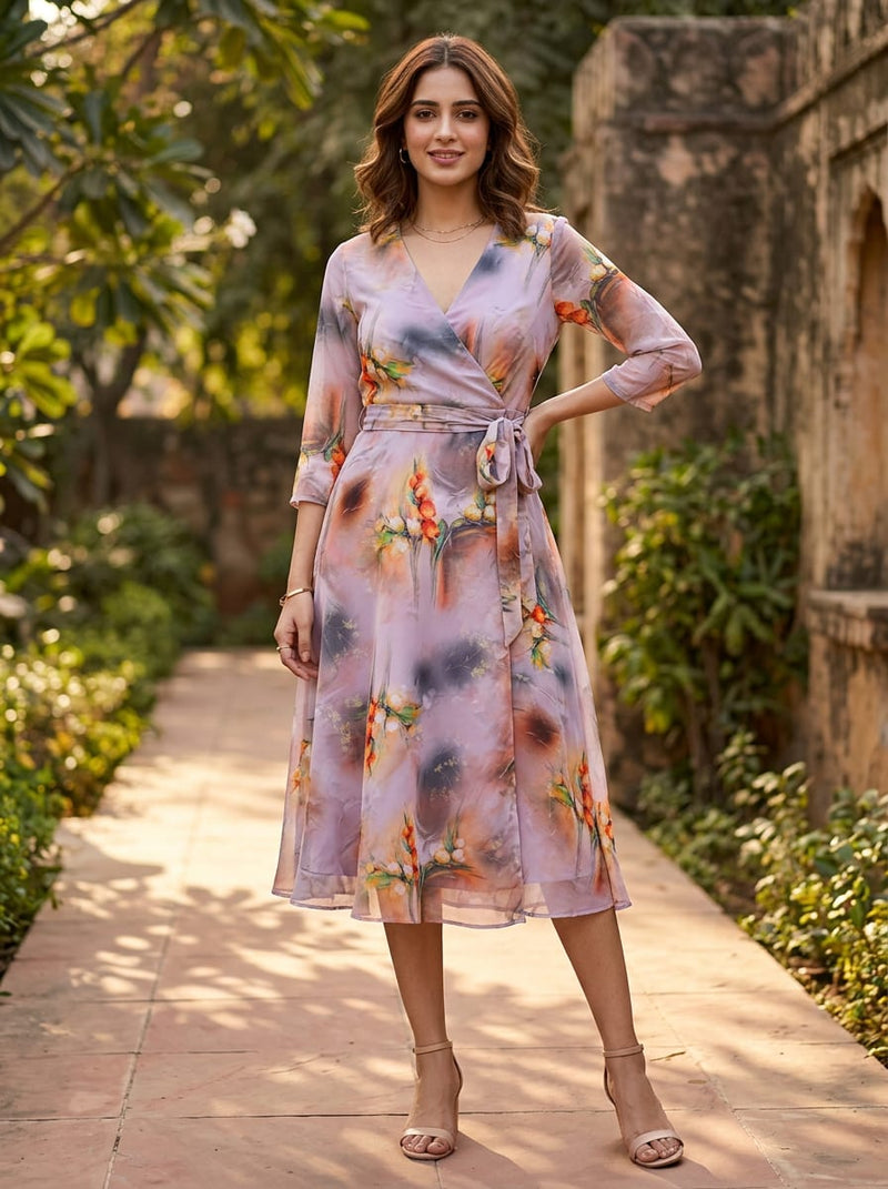 Multicolor Abstract Watercolour Floral Pure Georgette Digital Printed Fabric