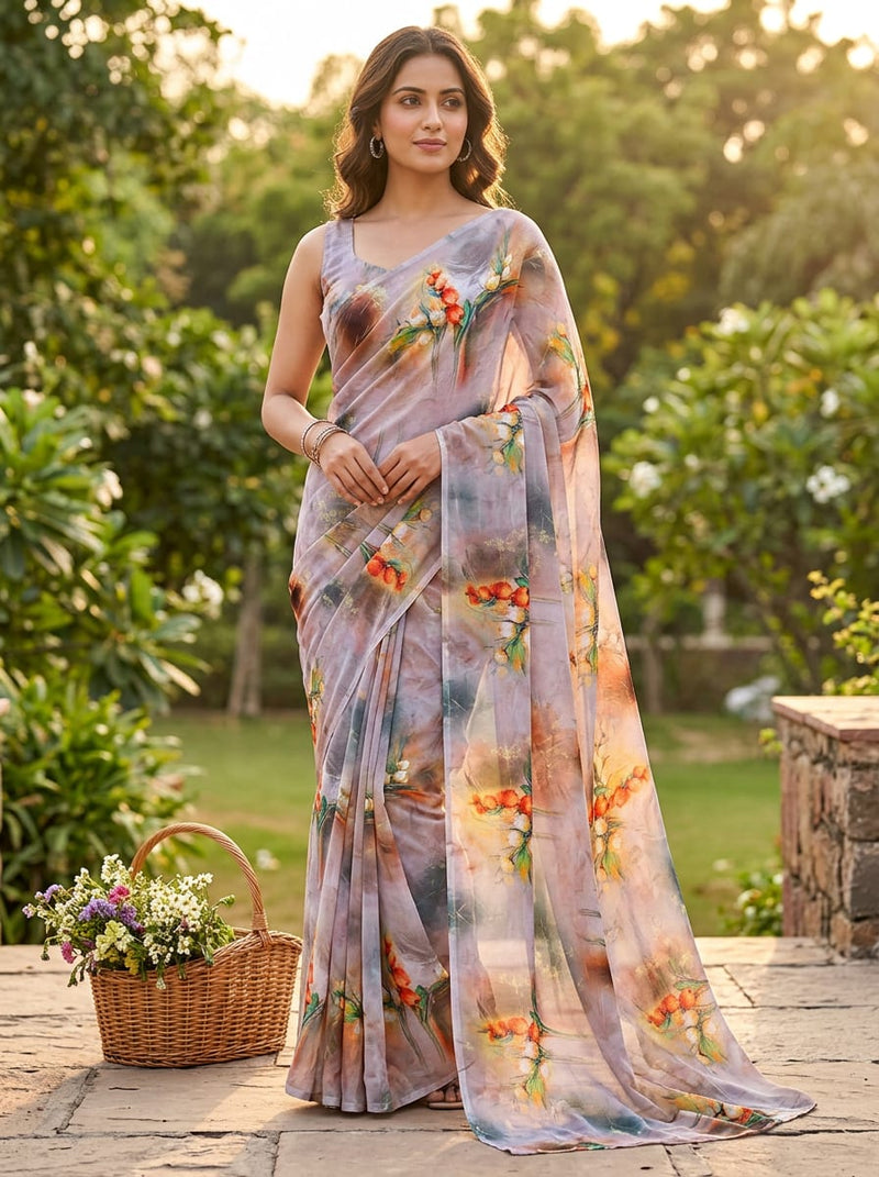 Multicolor Abstract Watercolour Floral Pure Georgette Digital Printed Fabric