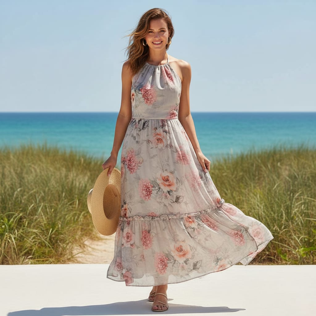 Peach Floral Pure Georgette Printed Fabric