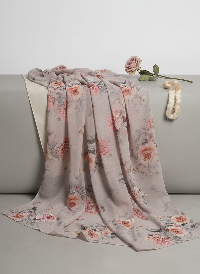 Peach Floral Pure Georgette Printed Fabric