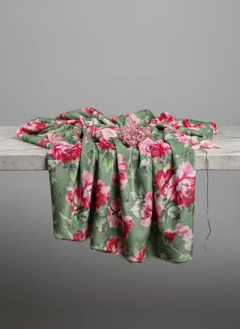 Green Watercolor Velvet Printed Fabric