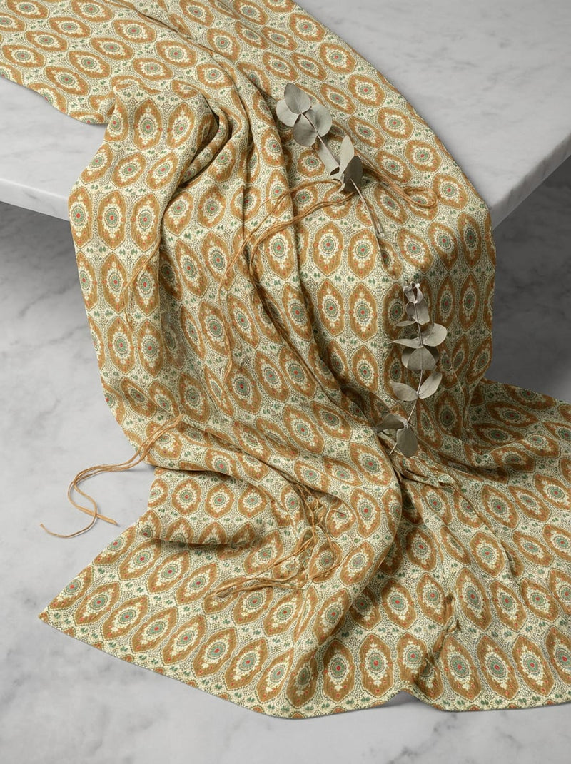 Orange Ethnic Geometric Damask Motif Pure Georgette Digital Printed Fabric