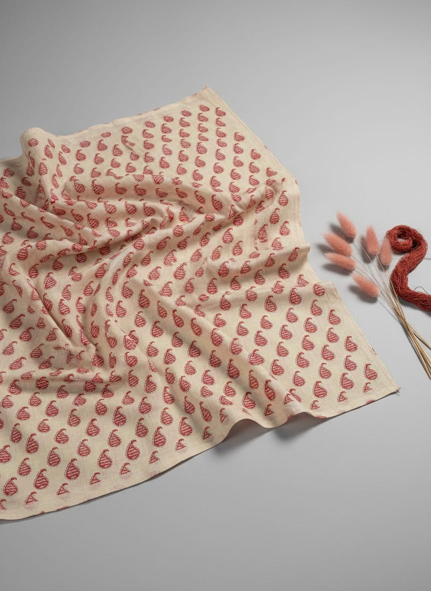Cream Autumnal Pure Cotton Printed Fabric Material