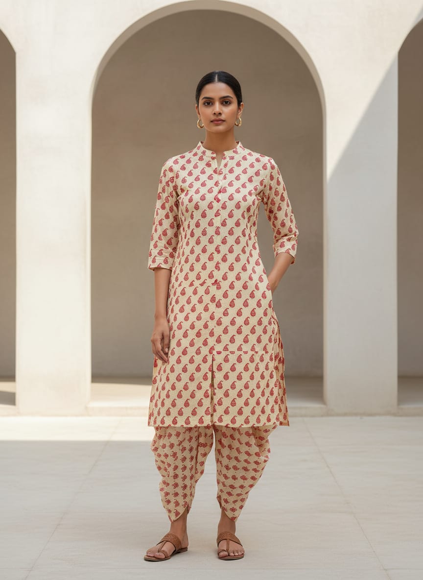Cream Autumnal Pure Cotton Printed Fabric Material