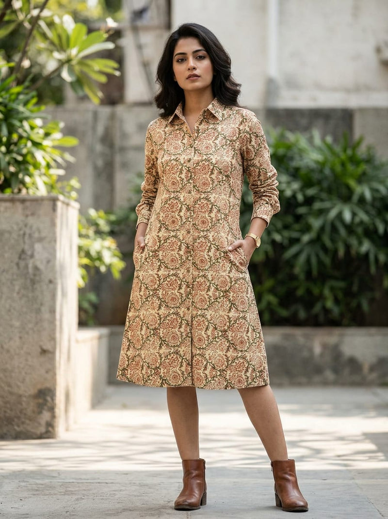 Cream Ethnic Floral Jaal Pure Cotton Digital Printed Fabric