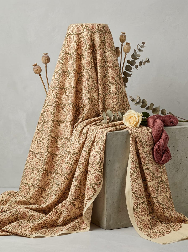 Cream Ethnic Floral Jaal Pure Cotton Digital Printed Fabric