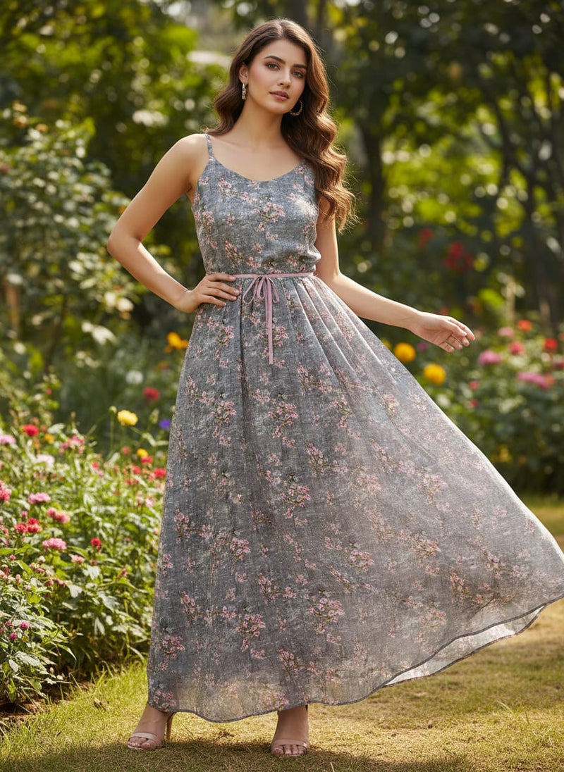 Pink Ditsy Pure Georgette Printed Fabric Material