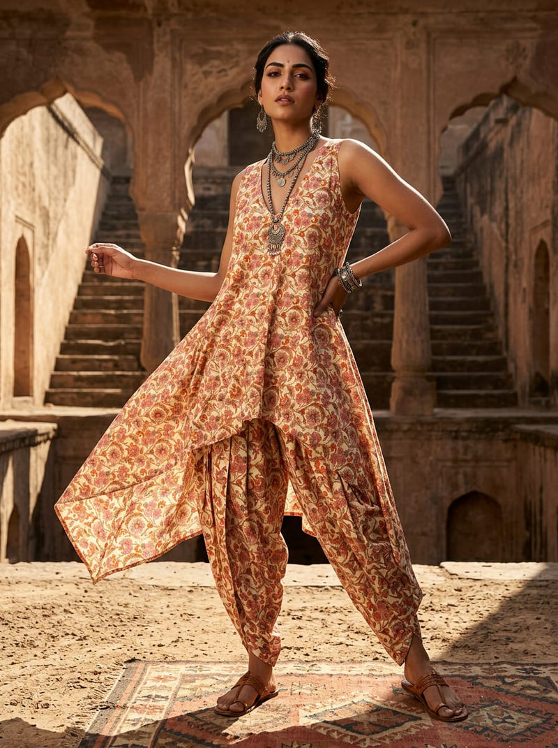 Cream Ethnic Floral and Paisley Print Pure Cotton Digital Printed Fabric