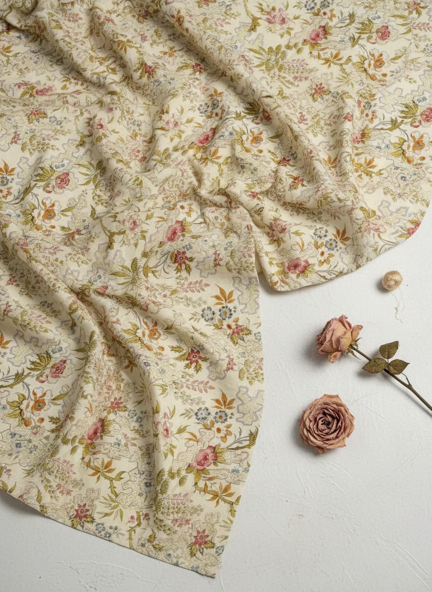 Green Floral Pure Cotton Printed Fabric Material