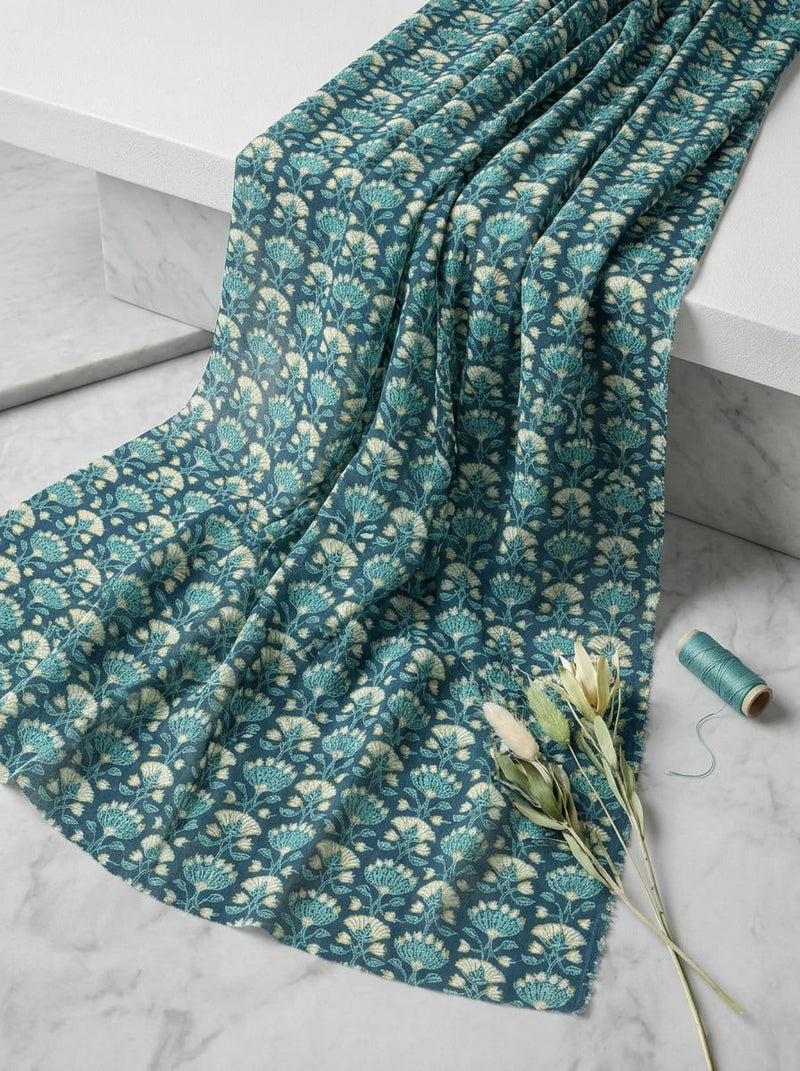 Navy Ethnic Jaal Floral Pattern Pure Georgette Digital Printed Fabric