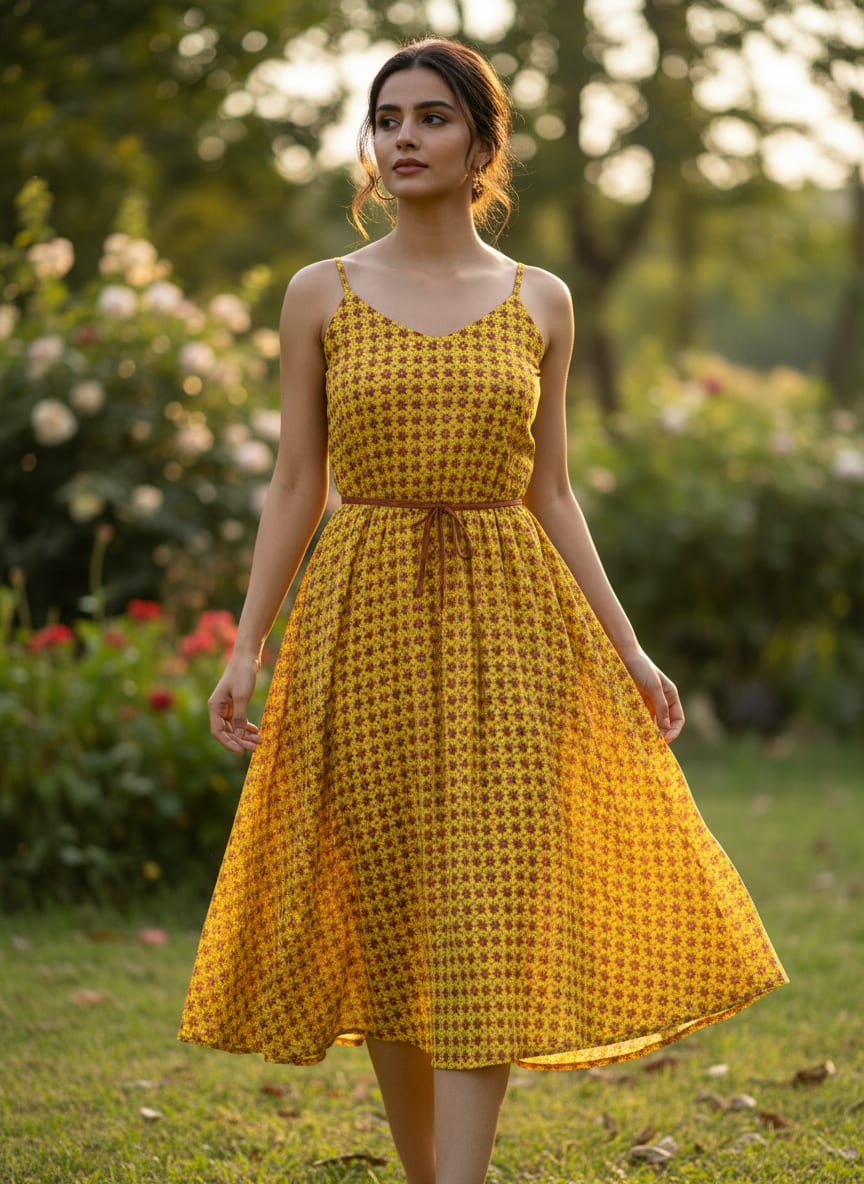 Yellow Retro Pure Georgette Printed Fabric Material