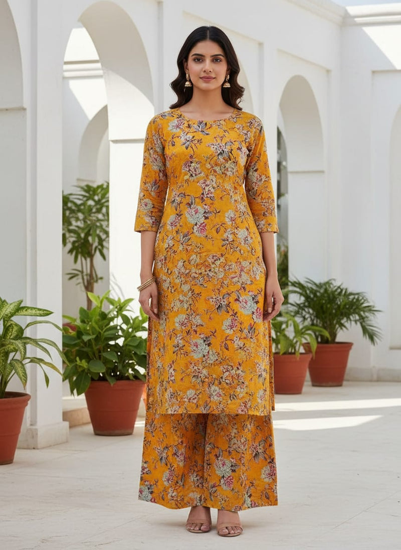 Yellow Calico Pure Cotton Printed Fabric Material